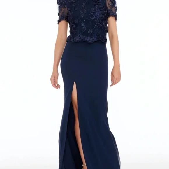 Dress the population XS red Ramona dress lace floral slit $278 - Picture 9 of 11